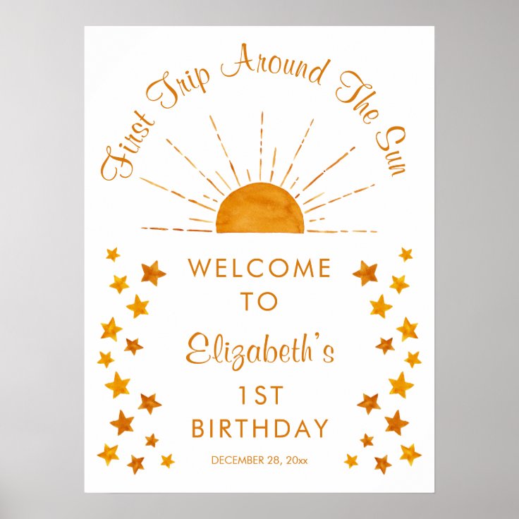 First Trip Around The Sun 1st Birthday Welcome Poster Zazzle