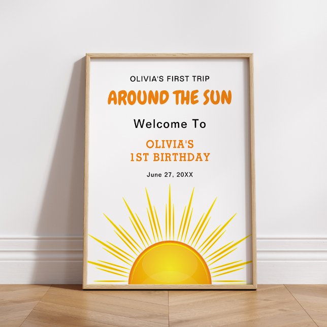 First Trip Around the Sun 1st Birthday Welcome  Poster (First Trip Around the Sun 1st Birthday Welcome Sign )