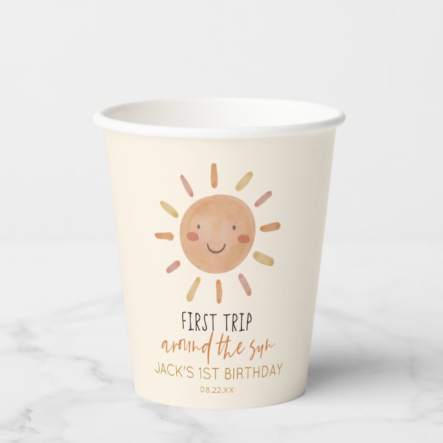 First Trip Around The Sun 1st First Birthday Paper Cups (Front)