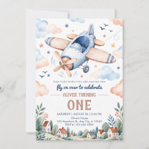 First Trip Around The Sun Airplane Birthday Invitation