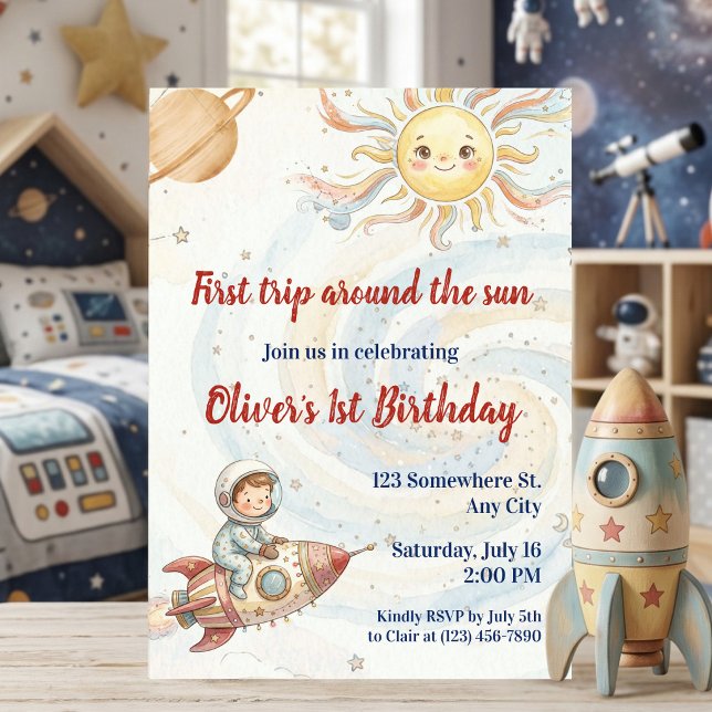 First Trip Around the Sun Astronaut 1st Birthday  Invitation (First Trip Around the Sun Astronaut 1st Birthday Invitation)