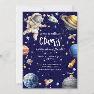 First Trip Around the Sun Astronaut Birthday  Invitation