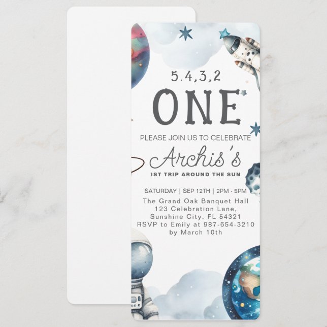 First Trip Around the Sun Astronaut Birthday Invitation (Front/Back)