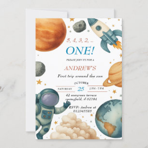 First Trip Around the Sun Astronaut Birthday Party Invitation