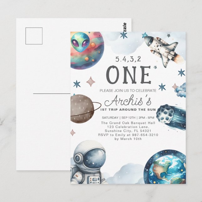 First Trip Around the Sun Astronaut Birthday Postcard (Front/Back)