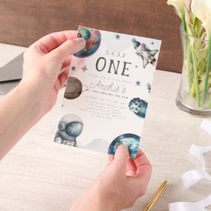 First Trip Around the Sun Astronaut Birthday Vellum Invitations
