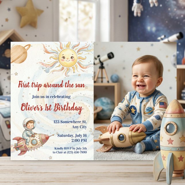 First Trip Around the Sun Astronaut Photo Invitation (First Trip Around the Sun Astronaut Photo Invitation)