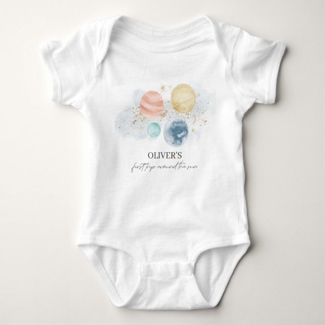 First Trip Around the Sun Baby One-Piece Bodysuit (Front)