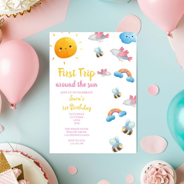First Trip Around The Sun & Bird, bee 1st Birthday Invitation (Creator Uploaded)
