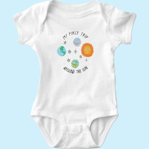 First Trip Around The Sun Birthday Blue Planets Baby Bodysuit
