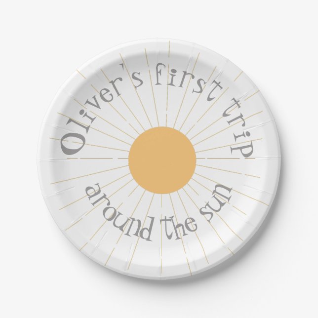 First Trip around the sun Birthday boho Paper Plates (Front)