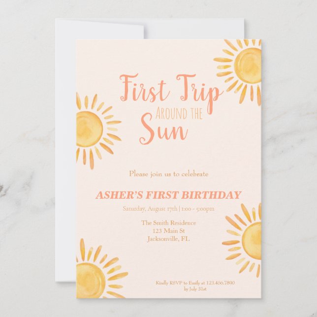 First Trip Around the Sun Birthday Invitation (Front)