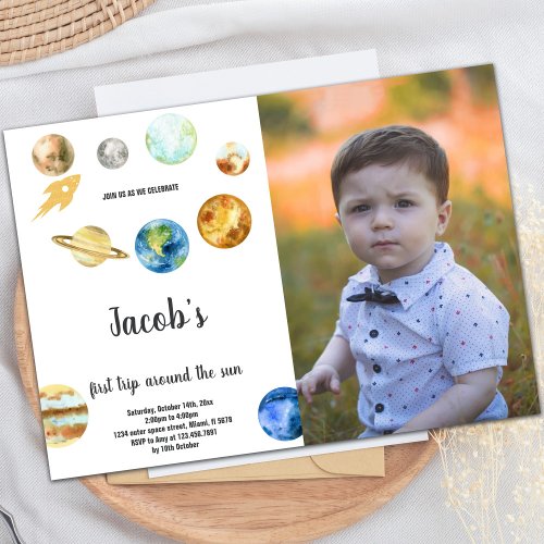 First Trip around the sun Birthday Invitations pho