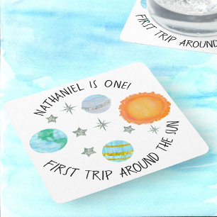 First Trip Around The Sun Birthday Paper Coaster