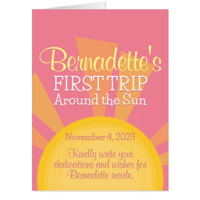 First Trip Around the Sun Birthday Party Cute Pink Card (Front)
