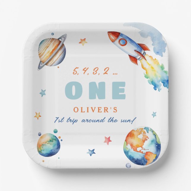 First Trip Around the Sun Birthday Party Paper Plates (Front)