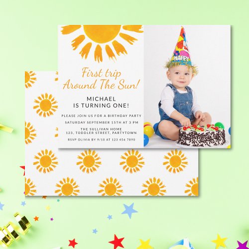 First Trip Around The Sun Birthday Party Photo Invitation