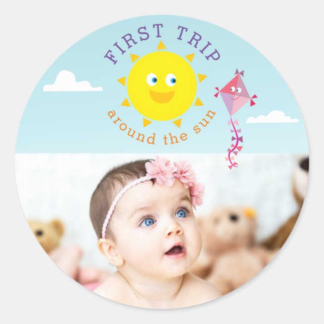First Trip Around The Sun Birthday Photo Classic Round Sticker (Front)