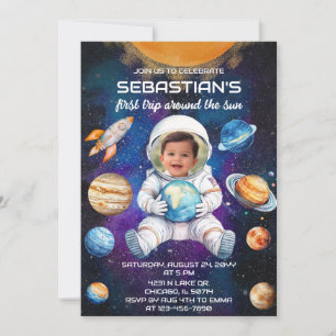 First Trip Around the Sun Birthday Photo Invitatio Invitation