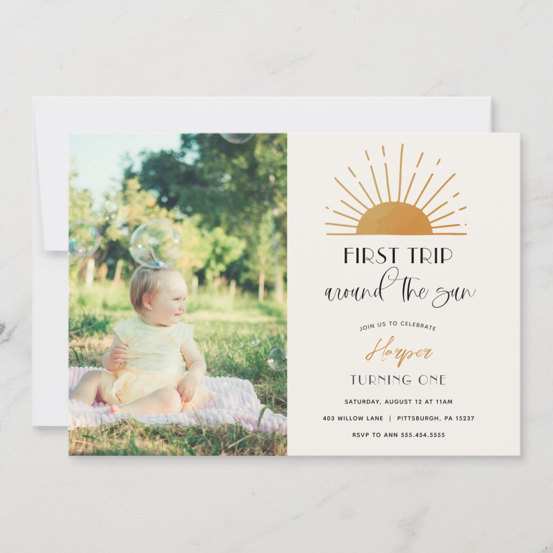 First Trip Around The Sun Birthday Photo Invitation Zazzle