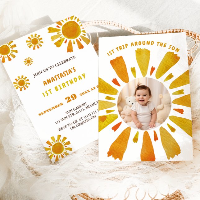First trip around the sun birthday photo  invitation (Creator Uploaded)