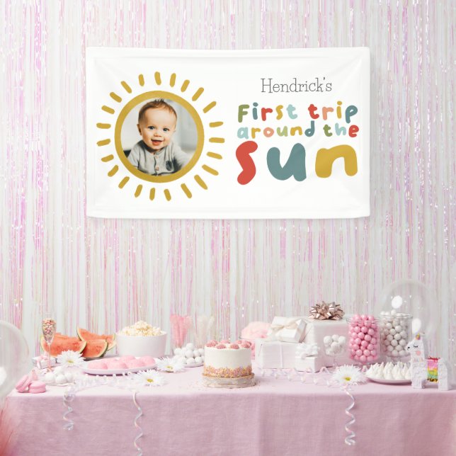First Trip Around The Sun Birthday Photo Sign Zazzle