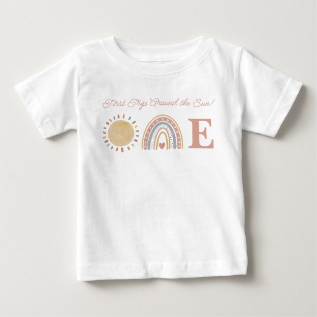 First Trip Around the Sun Boho 1st Birthday Baby T-Shirt (Front)