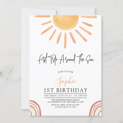 First Trip Around the Sun Boho 1st Birthday Invitation