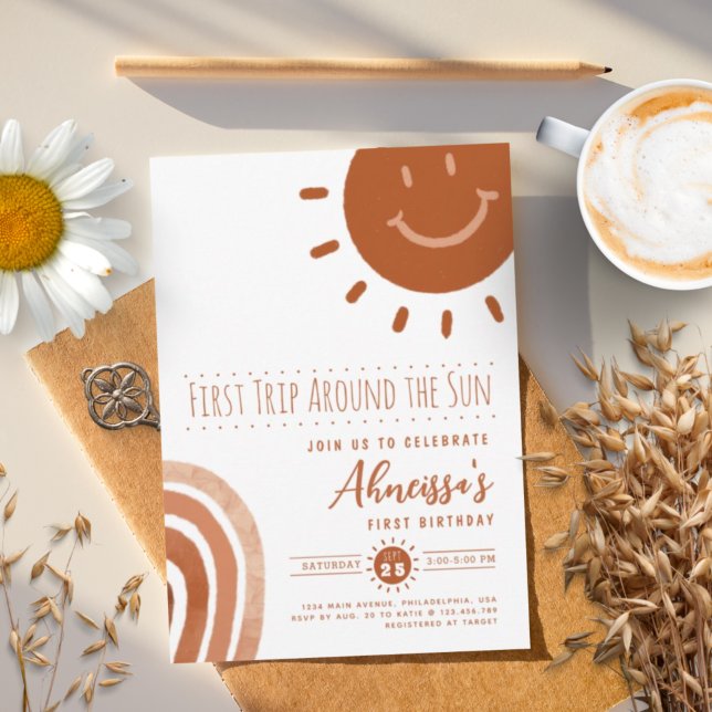 First Trip Around the Sun Boho 1st Birthday Invitation (Creator Uploaded)