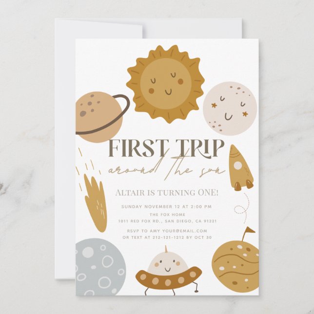 First Trip Around The Sun Boho 1st Birthday Invitation (Front)