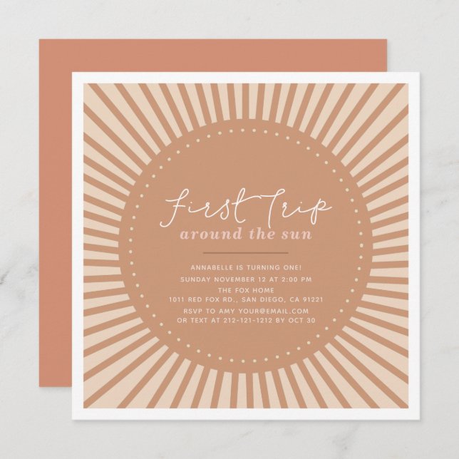 First Trip Around The Sun Boho 1st Birthday Invitation (Front/Back)
