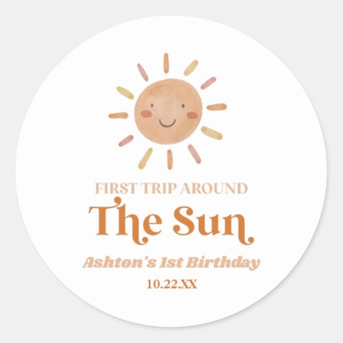 First Trip Around The Sun Boho 1st Birthday Party Classic Round Sticker