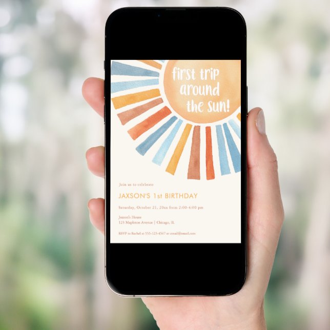 First trip around the Sun Boho 1st birthday party Invitation (Front Digital)