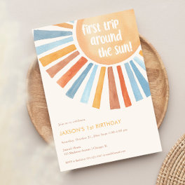 First trip around the Sun Boho 1st birthday party Invitation