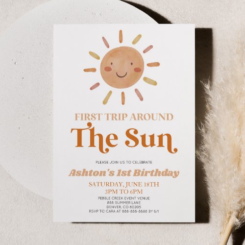 First Trip Around The Sun Boho 1st Birthday Party Invitation