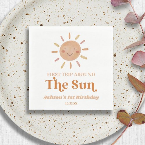 First Trip Around The Sun Boho 1st Birthday Party Napkins