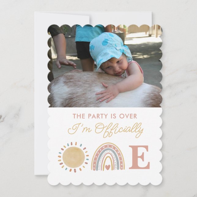 First Trip Around the Sun Boho 1st Birthday Photo Thank You Card (Front)