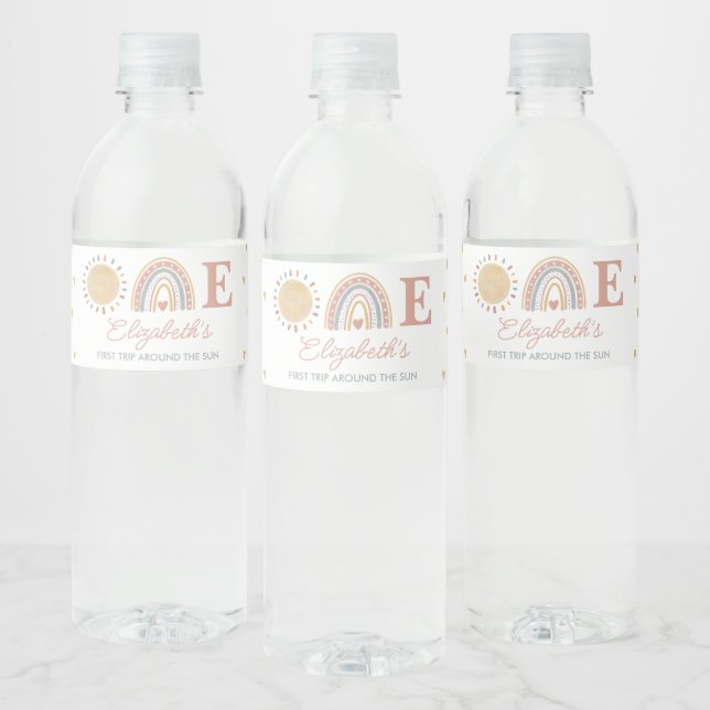 First Trip Around the Sun Boho 1st Birthday Water Bottle Label (Bottles)