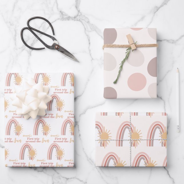 First Trip Around The Sun Boho Custom Wrapping Paper Sheets (Front)