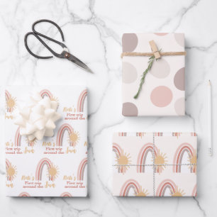 First Trip Around The Sun Boho Name Wrapping Paper Sheets