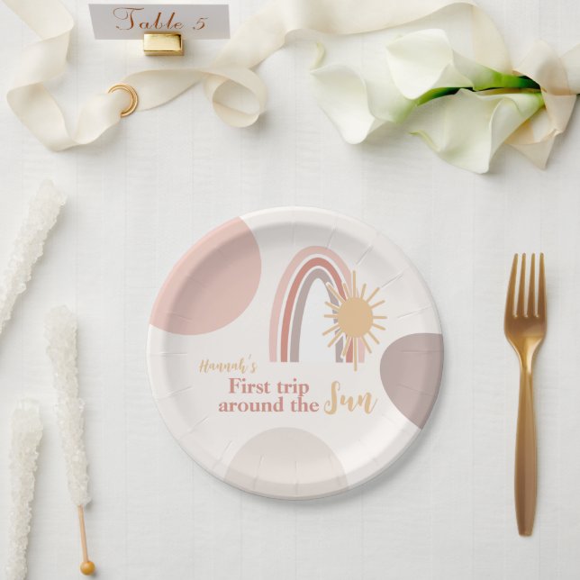 First Trip Around The Sun Boho Rainbow Paper Plates