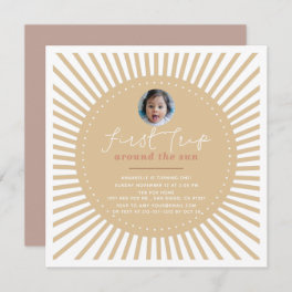 First Trip Around The Sun Boho Photo 1st Birthday Invitation