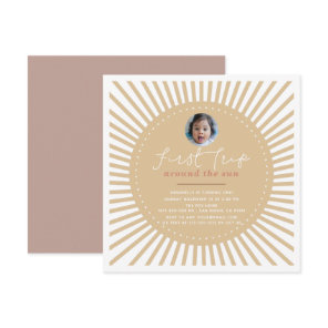 First Trip Around The Sun Boho Photo 1st Birthday Invitation
