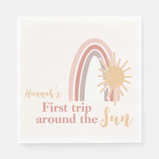 First Trip Around The Sun Boho Rainbow  Napkins (Front)