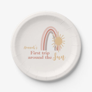 First Trip Around The Sun Boho Rainbow Paper Plates
