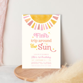 First Trip Around the Sun Boho Retro 1st Birthday Invitation