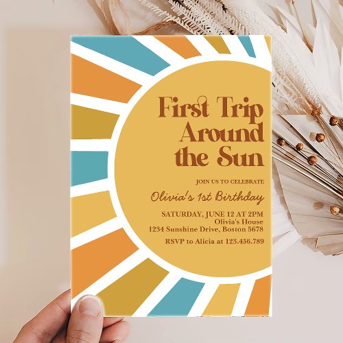 First Trip Around The Sun Boho Sunshine Birthday Invitation