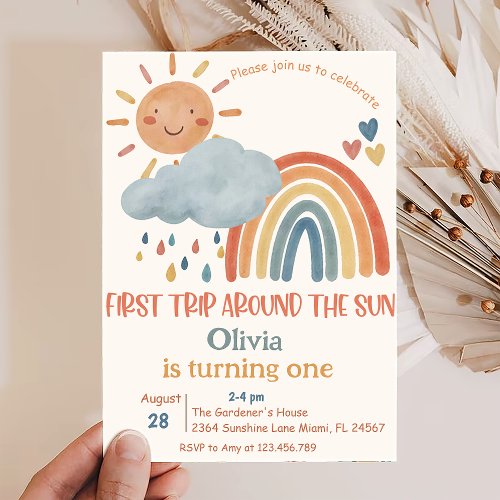 First Trip Around The Sun Boho Sunshine Birthday Invitation
