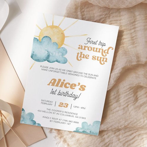 First Trip Around The Sun Boho Sunshine Birthday Invitation