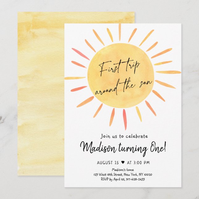 First Trip Around The Sun Boho Sunshine Birthday Invitation (Front/Back)